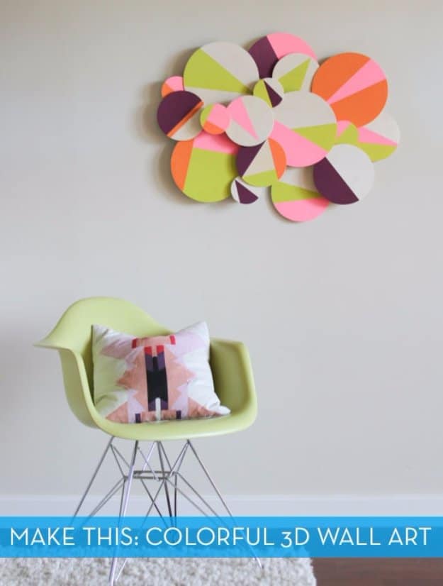 DIY Living Room Decor Ideas - DIY Colorful 3D Geometric Wall Art - Cool Modern, Rustic and Creative Home Decor - Coffee Tables, Wall Art, Rugs, Pillows and Chairs. Step by Step Tutorials and Instructions 