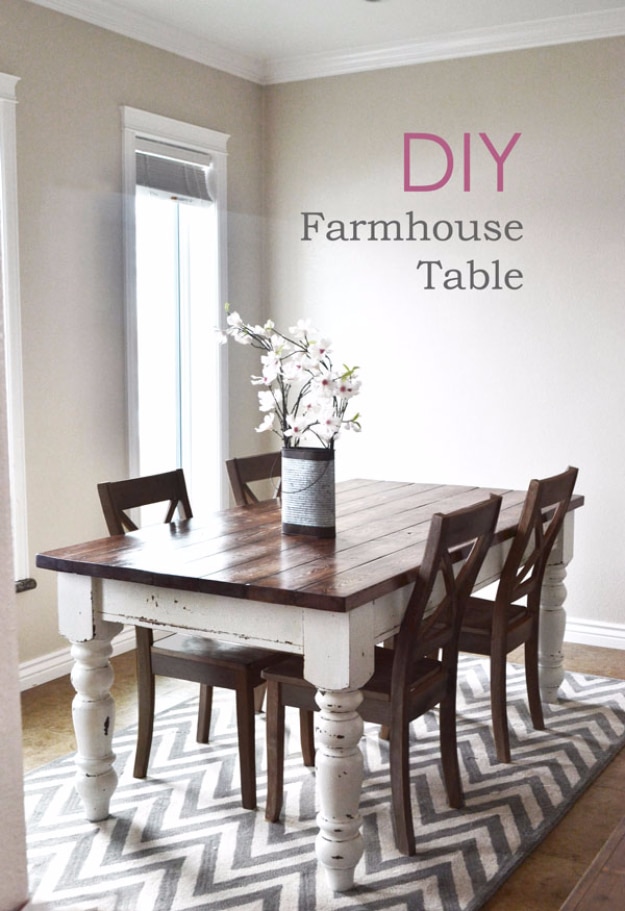 DIY Farmhouse Style Decor Ideas - DIY Farmhouse Kitchen Table - Rustic Ideas for Furniture, Paint Colors, Farm House Decoration for Living Room, Kitchen and Bedroom #diy