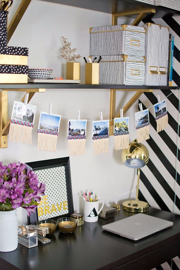 DIY Home Office Decor Ideas - DIY Fringe Photo Garland - Do It Yourself Desks, Tables, Wall Art, Chairs, Rugs, Seating and Desk Accessories for Your Home Office #office #diydecor #diy