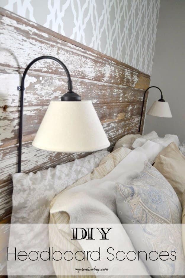 DIY Headboard Ideas - DIY Headboard Sconces - Easy and Cheap Do It Yourself Headboards - Upholstered, Wooden, Fabric Tufted, Rustic Pallet, Projects With Lights, Storage and More Step by Step Tutorials #diy #bedroom #furniture