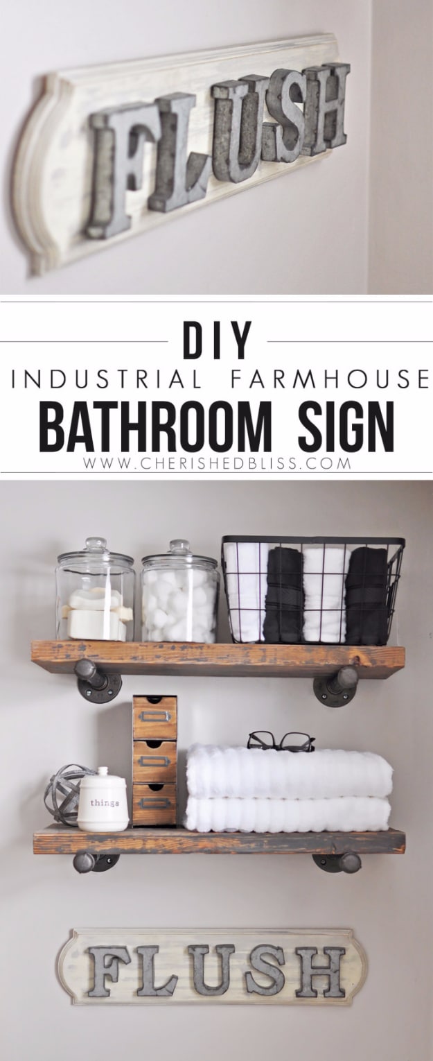 DIY Farmhouse Bathroom and Home Decor Ideas - DIY Industrial Farmhouse Bathroom Sign - Rustic Ideas for Furniture, Paint Colors, Farm House Decoration for Living Room, Kitchen and Bedroom #diy