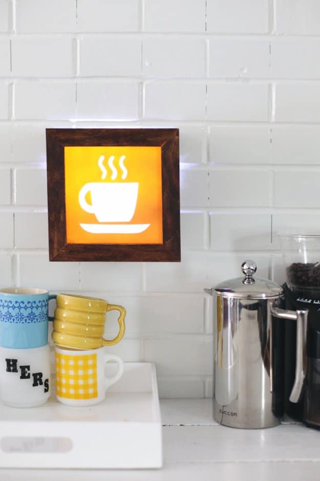 DIY Kitchen Decor Ideas - DIY Light Up Cafe Sign - Creative Furniture Projects, Accessories, Countertop Ideas, Wall Art, Storage, Utensils, Towels and Rustic Furnishings #diyideas #kitchenideass