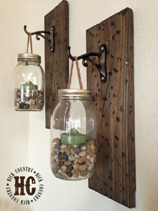 DIY Farmhouse Style Decor Ideas - DIY Mason Jar Wall Lanterns - Rustic Ideas for Furniture, Paint Colors, Farm House Decoration for Living Room, Kitchen and Bedroom #diy