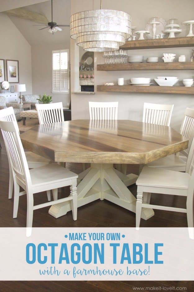 DIY Dining Room Decor Ideas - DIY Octagon Dining Room Table With Farmhouse Base - Cool DIY Projects for Table, Chairs, Decorations, Wall Art, Bench Plans, Storage, Buffet, Hutch and Lighting Tutorials 