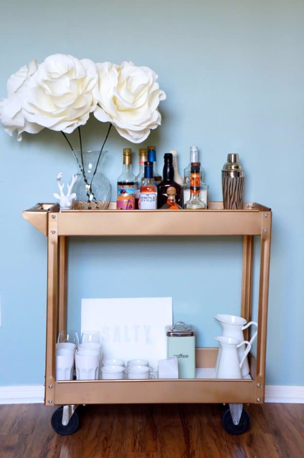 DIY Kitchen Decor Ideas - DIY Painted Gold Bar Kitchen Cart - Creative Furniture Projects, Accessories, Countertop Ideas, Wall Art, Storage, Utensils, Towels and Rustic Furnishings http://diyjoy.com/diy-kitchen-decor-ideas