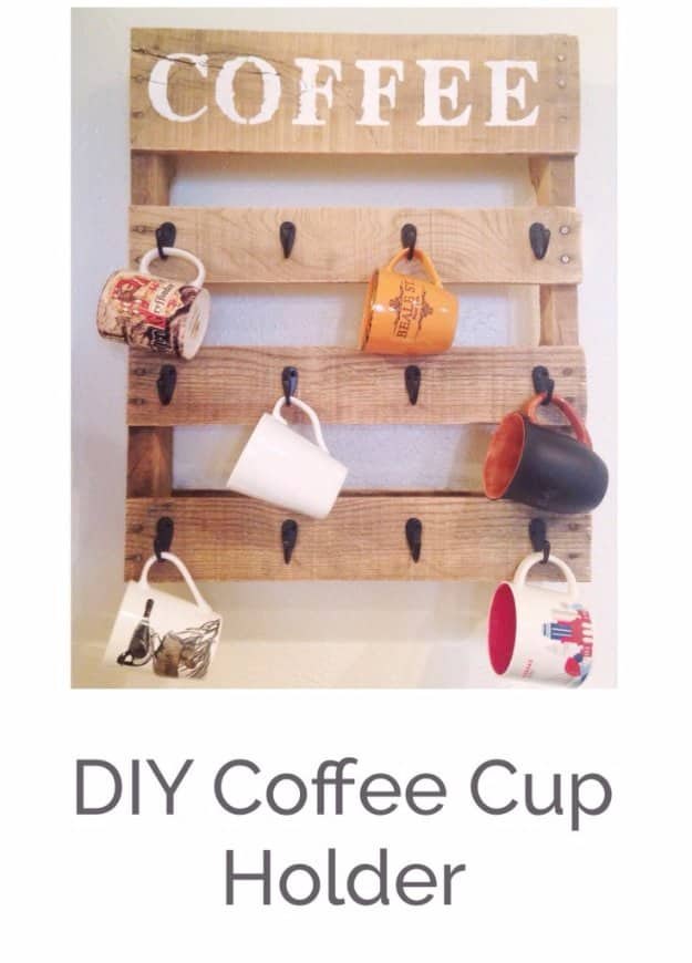 DIY Kitchen Decor Ideas - DIY Pallet Coffee Cup Rack - Creative Furniture Projects, Accessories, Countertop Ideas, Wall Art, Storage, Utensils, Towels and Rustic Furnishings #diyideas #kitchenideass