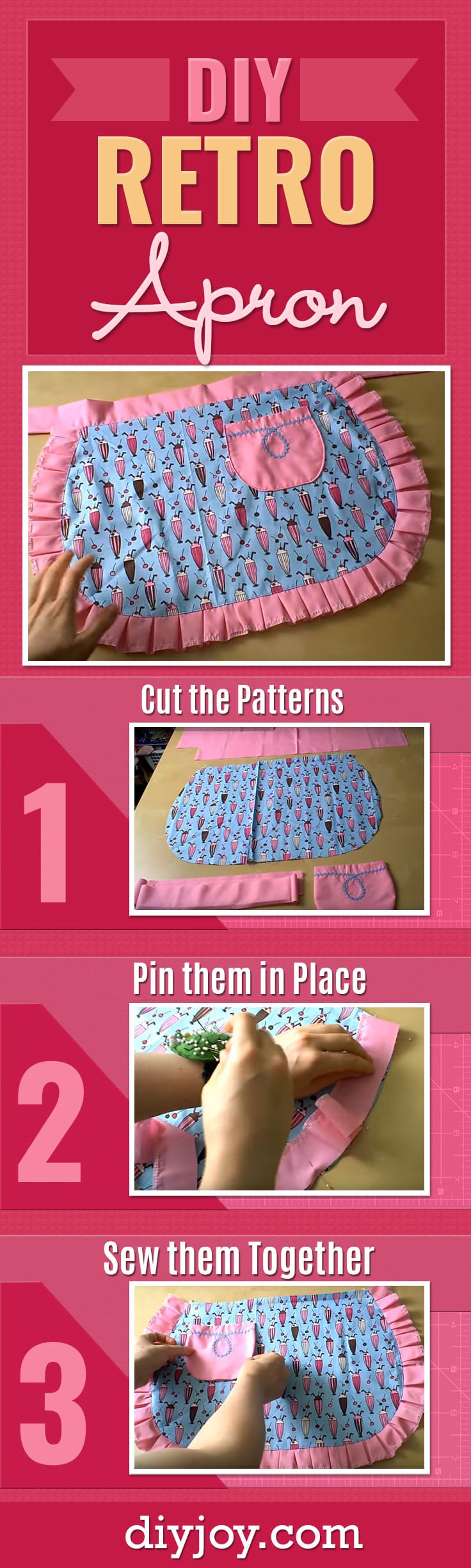 Easy Sewing Projects - Retro Apron Tutorials - Free Pattern and Video Tutorial for Making an Apron - Cheap DIY Gift Ideas for Her - Cute Ideas for The Kitchen