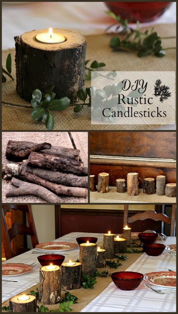 DIY Dining Room Decor Ideas - DIY Rustic Candlesticks - Cool DIY Projects for Table, Chairs, Decorations, Wall Art, Bench Plans, Storage, Buffet, Hutch and Lighting Tutorials 