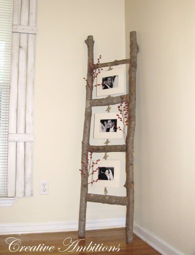 DIY Living Room Decor Ideas - DIY Rustic Photo Ladder - Cool Modern, Rustic and Creative Home Decor - Coffee Tables, Wall Art, Rugs, Pillows and Chairs. Step by Step Tutorials and Instructions 