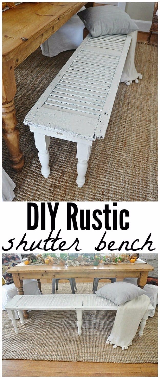 DIY Living Room Decor Ideas - DIY Rustic Shutter Bench - Cool Modern, Rustic and Creative Home Decor - Coffee Tables, Wall Art, Rugs, Pillows and Chairs. Step by Step Tutorials and Instructions 