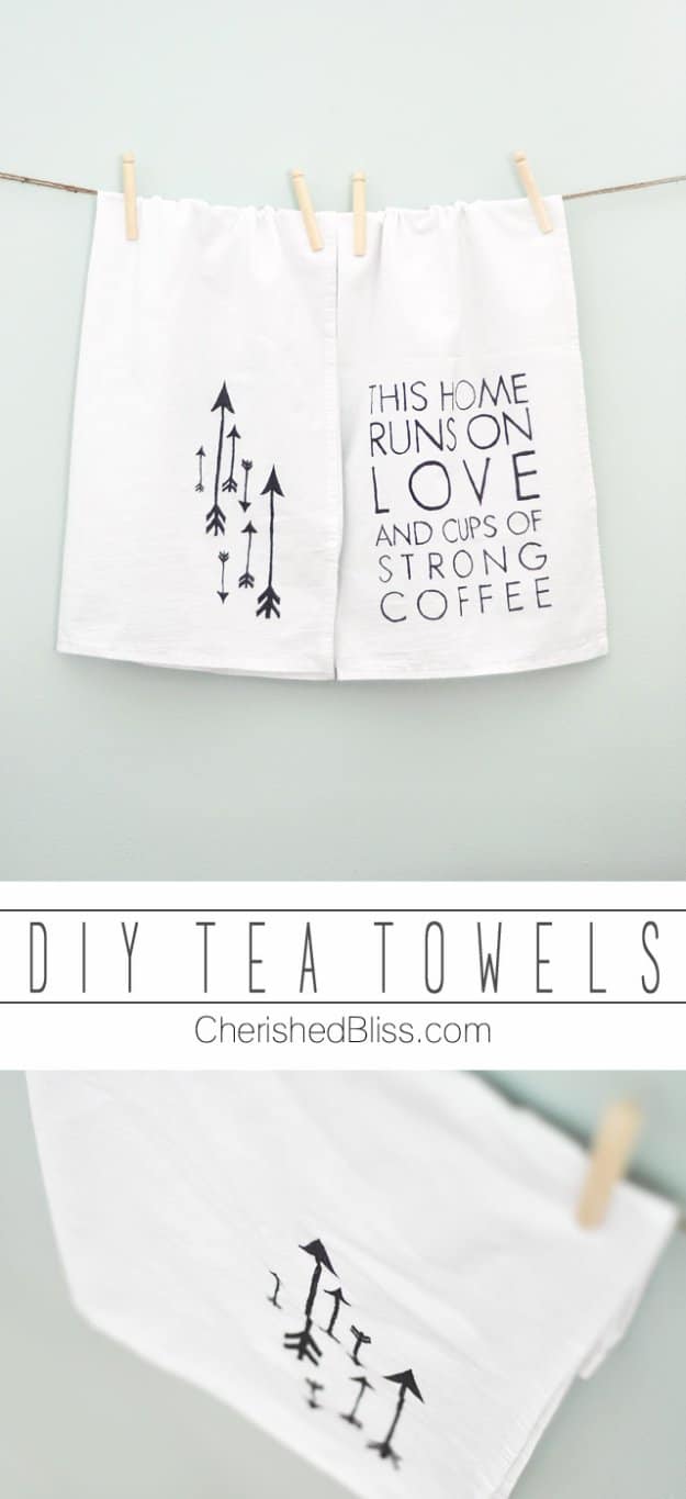 DIY Kitchen Decor Ideas - DIY Tea Towels - Creative Furniture Projects, Accessories, Countertop Ideas, Wall Art, Storage, Utensils, Towels and Rustic Furnishings #diyideas #kitchenideass