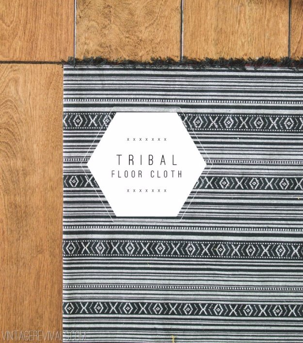 DIY Renters Decor Ideas - DIY Tribal Floor Cloth - Cool DIY Projects for Those Renting Aparments, Condos or Dorm Rooms - Easy Temporary Wall Art, Contact Paper, Washi Tape and Shelves to Make at Home #diyhomedecor #diyideas
