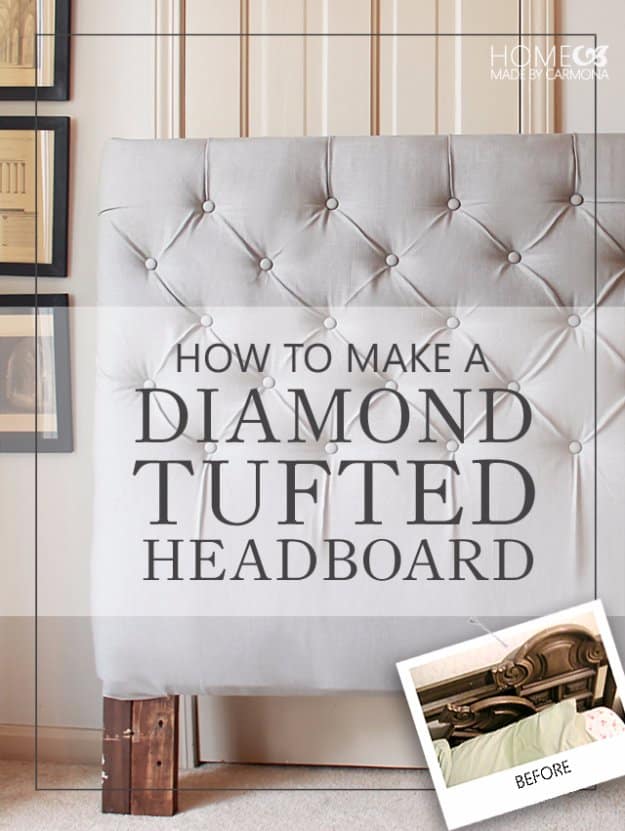 DIY Headboard Ideas - Diamond Tufted Headboard Tutorial - Easy and Cheap Do It Yourself Headboards - Upholstered, Wooden, Fabric Tufted, Rustic Pallet, Projects With Lights, Storage and More Step by Step Tutorials #diy #bedroom #furniture