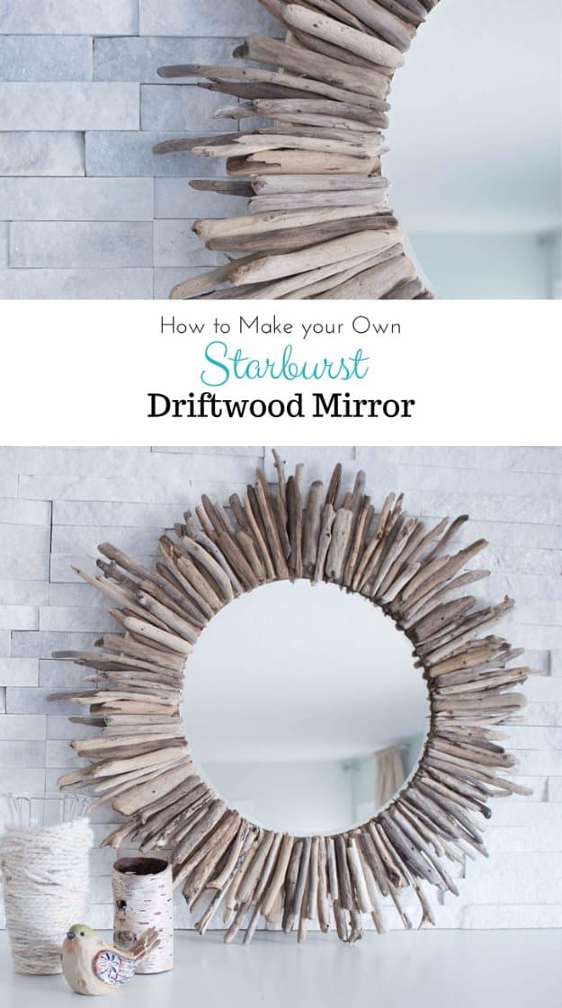 DIY Living Room Decor Ideas - Easy DIY Driftwood Mirror - Cool Modern, Rustic and Creative Home Decor - Coffee Tables, Wall Art, Rugs, Pillows and Chairs. Step by Step Tutorials and Instructions 