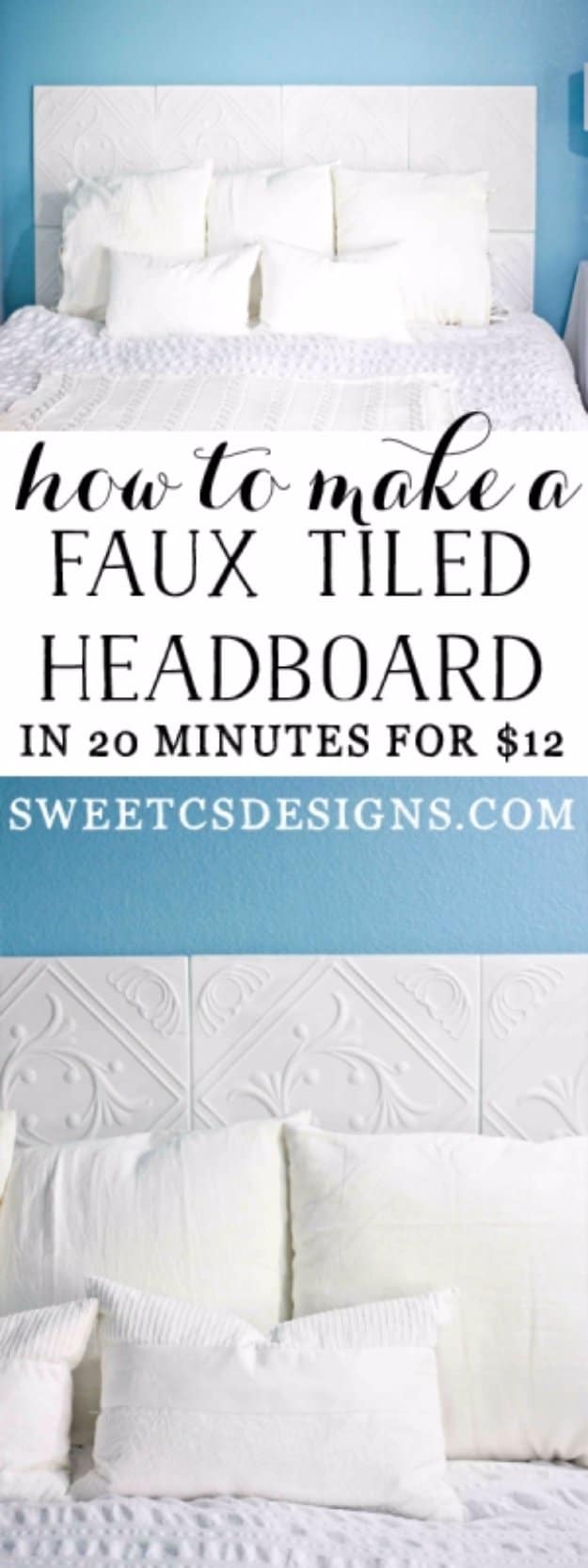 DIY Headboard Ideas - Faux Tiled Headboard - Easy and Cheap Do It Yourself Headboards - Upholstered, Wooden, Fabric Tufted, Rustic Pallet, Projects With Lights, Storage and More Step by Step Tutorials #diy #bedroom #furniture