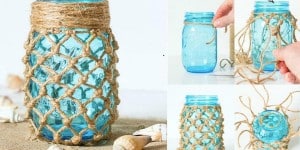 Easy Weekend Project: Fishnet Wrapped Mason Jar Tutorial!