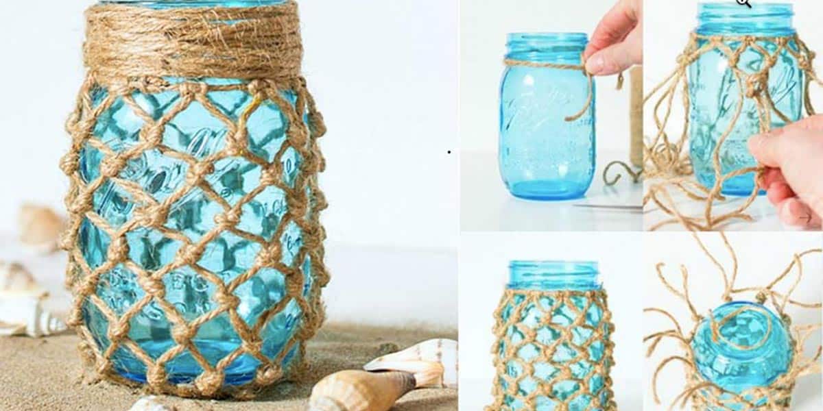 Easy Weekend Project: Fishnet Wrapped Mason Jar Tutorial! | DIY Joy Projects and Crafts Ideas