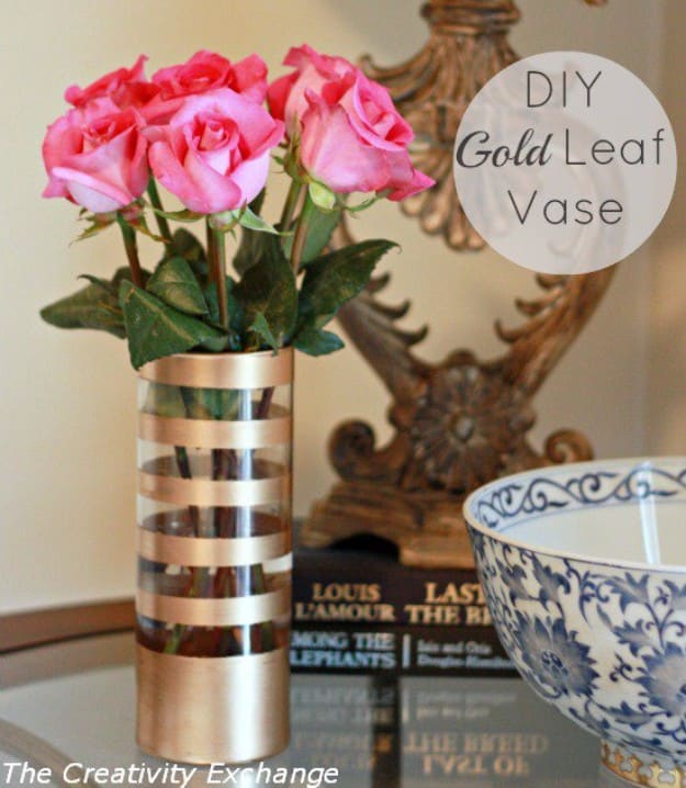 Easy Crafts To Make and Sell - Gold Leaf Vase - Cool Homemade Craft Projects You Can Sell On Etsy, at Craft Fairs, Online and in Stores. Quick and Cheap DIY Ideas that Adults and Even Teens #craftstosell #diyideas #crafts