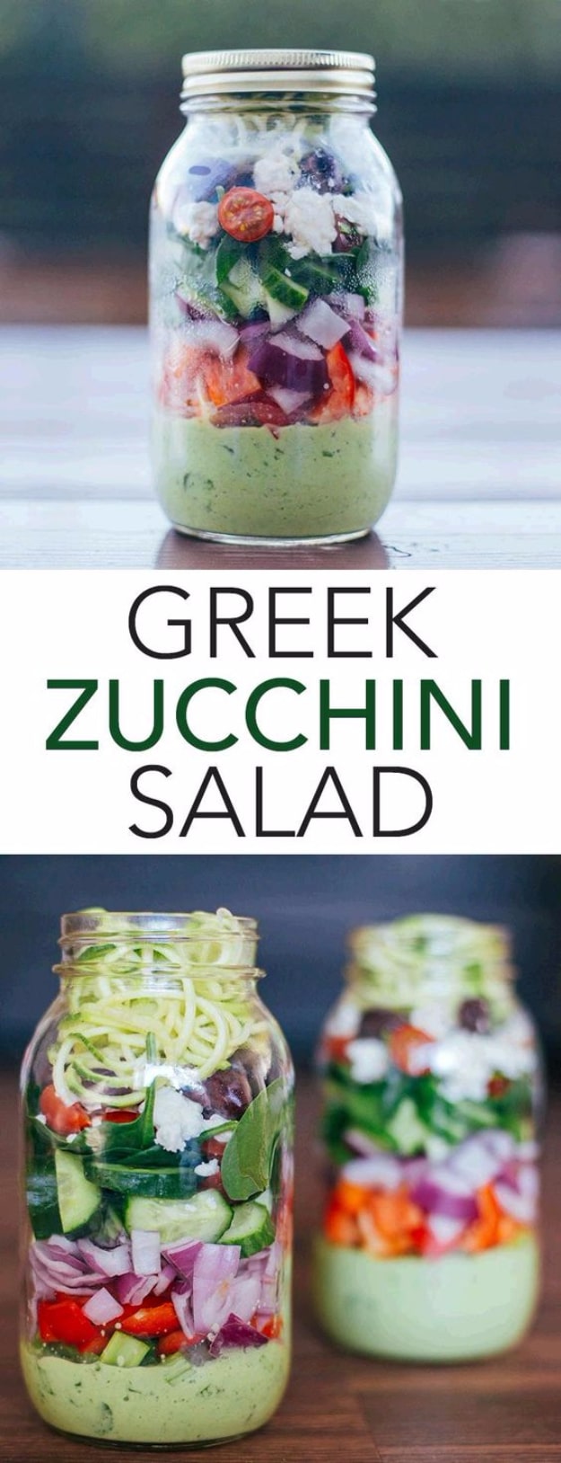 Best Recipes in A Jar - Greek Zucchini Salad In A Mason Jar - DIY Mason Jar Gifts, Cookie Recipes and Desserts, Canning Ideas, Overnight Oatmeal, How To Make Mason Jar Salad, Healthy Recipes and Printable Labels 