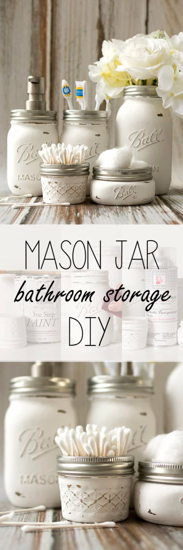 Farmhouse Mason Jar Organizer Rustic Mason Jar Bathroom Organizer