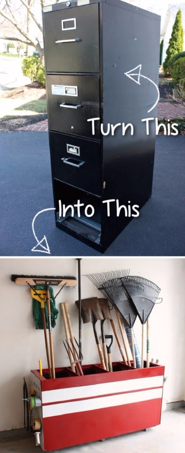 DIY Projects Your Garage Needs -Old File Cabinet Into A Garage Storage - Do It Yourself Garage Makeover Ideas Include Storage, Organization, Shelves, and Project Plans for Cool New Garage Decor #diy #garage #homeimprovement