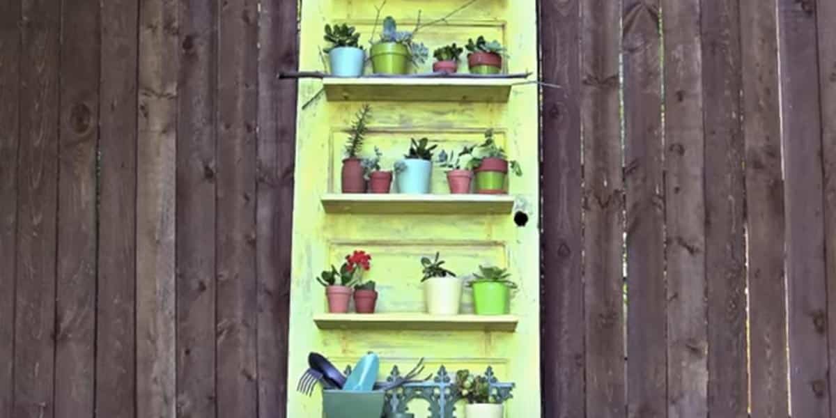 Old Distressed Door Plant Shelf Holder…So Clever! | DIY Joy Projects and Crafts Ideas