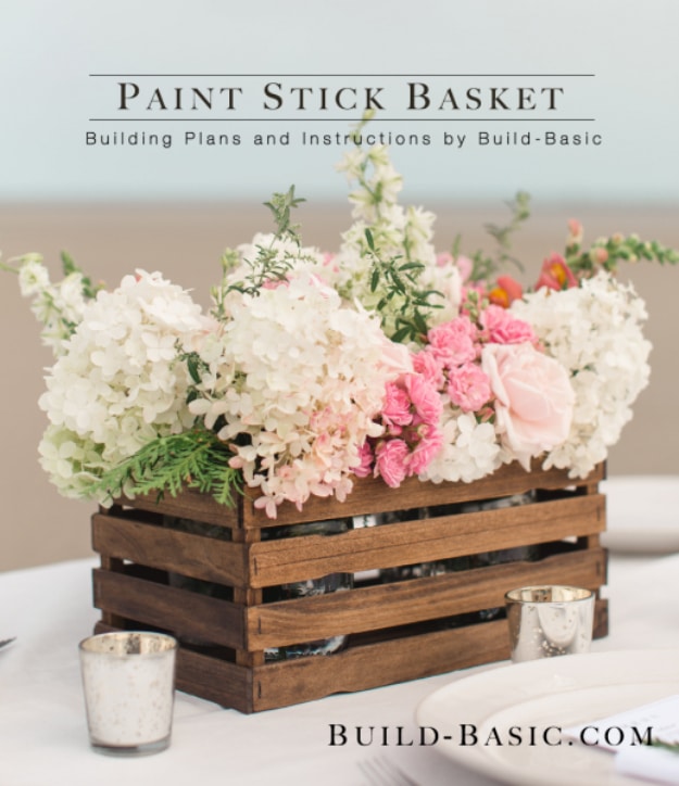 DIY Farmhouse Style Decor Ideas - Paint Stick Basket Centerpiece - Rustic Ideas for Furniture, Paint Colors, Farm House Decoration for Living Room, Kitchen and Bedroom #diy