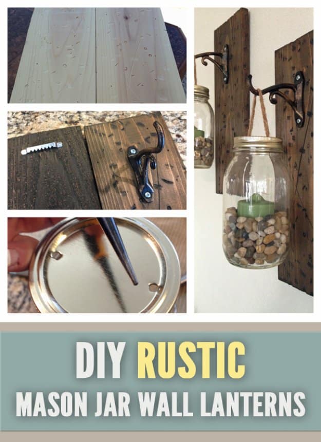 DIY Living Room Decor Ideas - Rustic DIY Mason Jar Wall Lanterns - Cool Modern, Rustic and Creative Home Decor - Coffee Tables, Wall Art, Rugs, Pillows and Chairs. Step by Step Tutorials and Instructions 