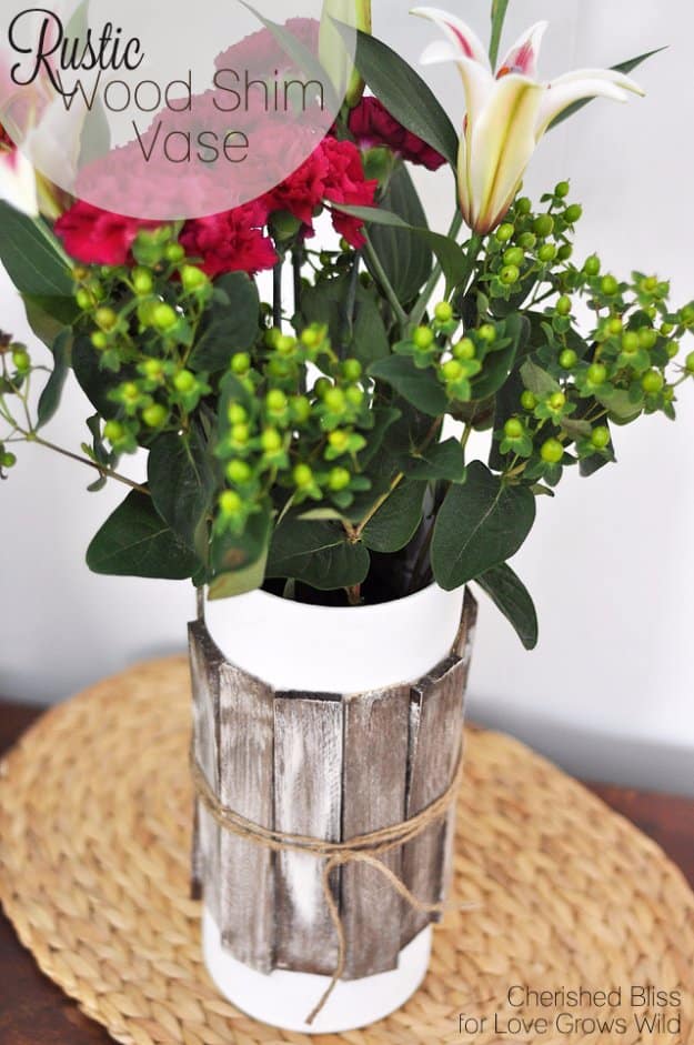 DIY Living Room Decor Ideas - Rustic Wood Shim Vase - Cool Modern, Rustic and Creative Home Decor - Coffee Tables, Wall Art, Rugs, Pillows and Chairs. Step by Step Tutorials and Instructions 