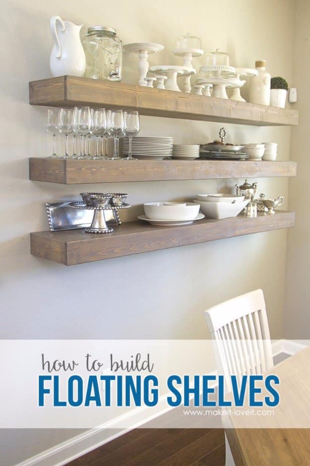 DIY Dining Room Decor Ideas - Simple Floating Shelves In Your Dining Room - Cool DIY Projects for Table, Chairs, Decorations, Wall Art, Bench Plans, Storage, Buffet, Hutch and Lighting Tutorials 