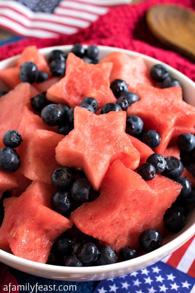 Best Fourth of July Food and Drink Ideas - Star Spangled Fruit Salad - BBQ on the 4th with these Desserts, Recipes and Ideas for Healthy Appetizers, Party Trays, Easy Meals for a Crowd and Fun Drink Ideas 