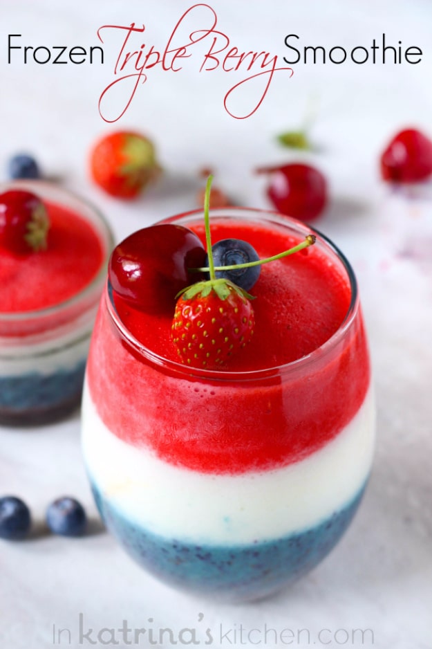 Best Fourth of July Food and Drink Ideas - Triple Berry Frozen Smoothies - BBQ on the 4th with these Desserts, Recipes and Ideas for Healthy Appetizers, Party Trays, Easy Meals for a Crowd and Fun Drink Ideas 