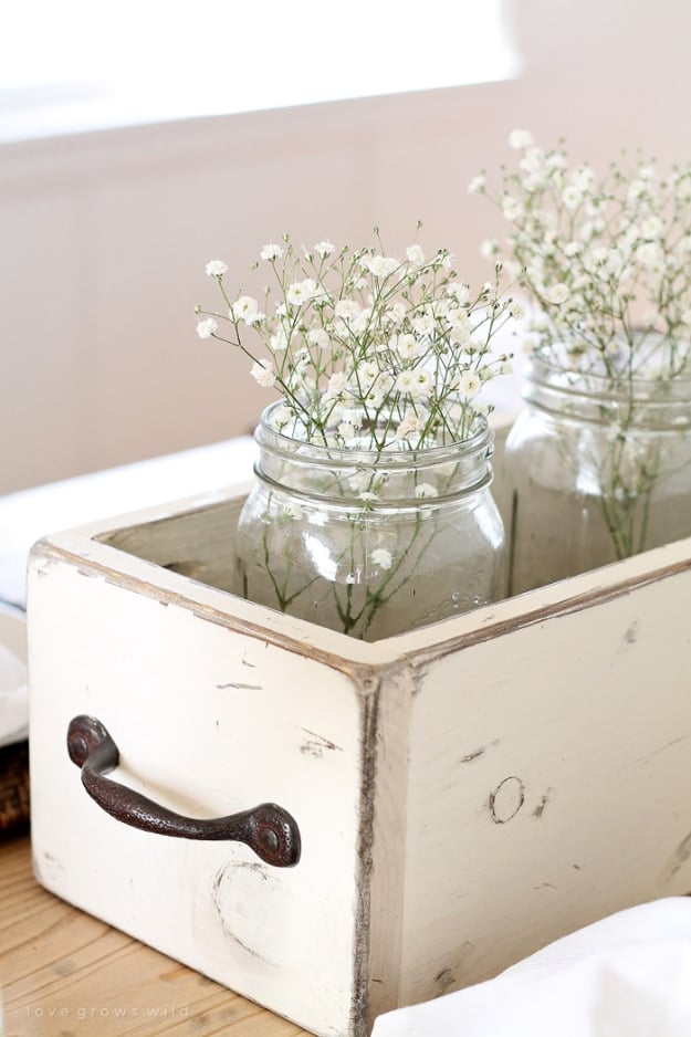 DIY Farmhouse Style Decor Ideas - Weathered White Mason Jar Decor - Rustic Ideas for Furniture, Paint Colors, Farm House Decoration for Living Room, Kitchen and Bedroom #diy