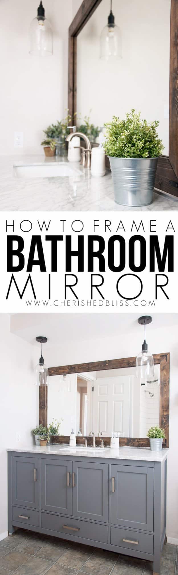 DIY Bathroom Decor Ideas - Wood Framed Bathroom Mirror Tutorial - Cool Do It Yourself Bath Ideas on A Budget, Rustic Bathroom Fixtures, Creative Wall Art, Rugs mason jar idea bath diy