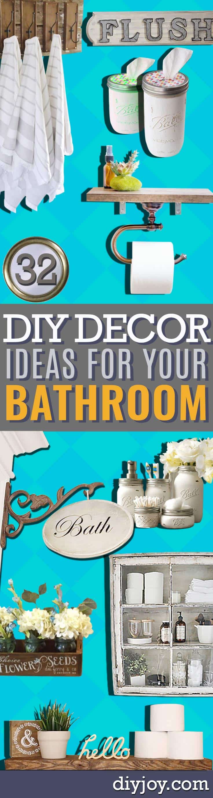 diy bathroom decor ideas- Cool DIY Bath Projects - Do It Yourself Bath Ideas on A Budget, Rustic Bathroom Fixtures, Creative Wall Art, Rugs, Mason Jar Accessories 