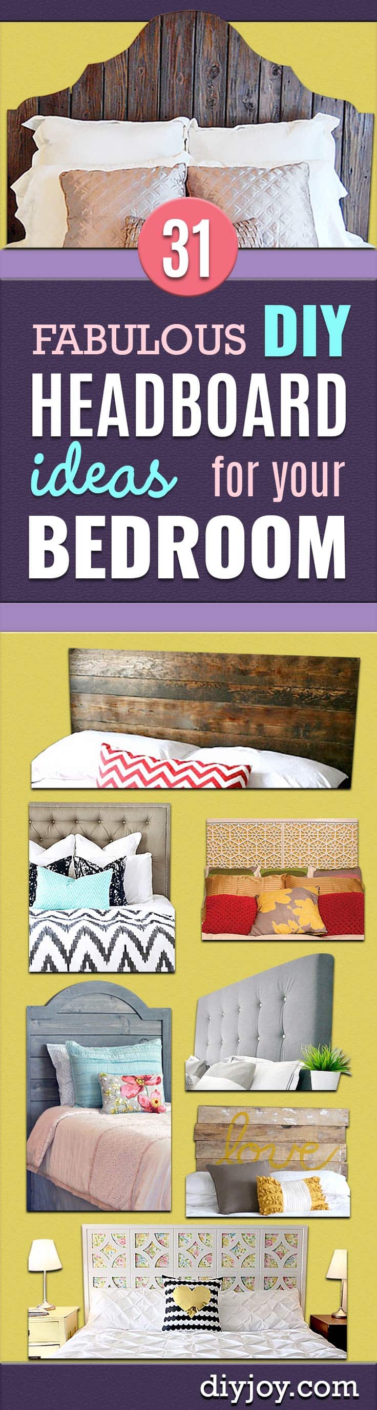 DIY Headboard Ideas - Easy and Cheap Do It Yourself Headboards - Upholstered, Wooden, Fabric Tufted, Rustic Pallet, Projects With Lights, Storage and More Step by Step Tutorials #diy #bedroom #diydecor