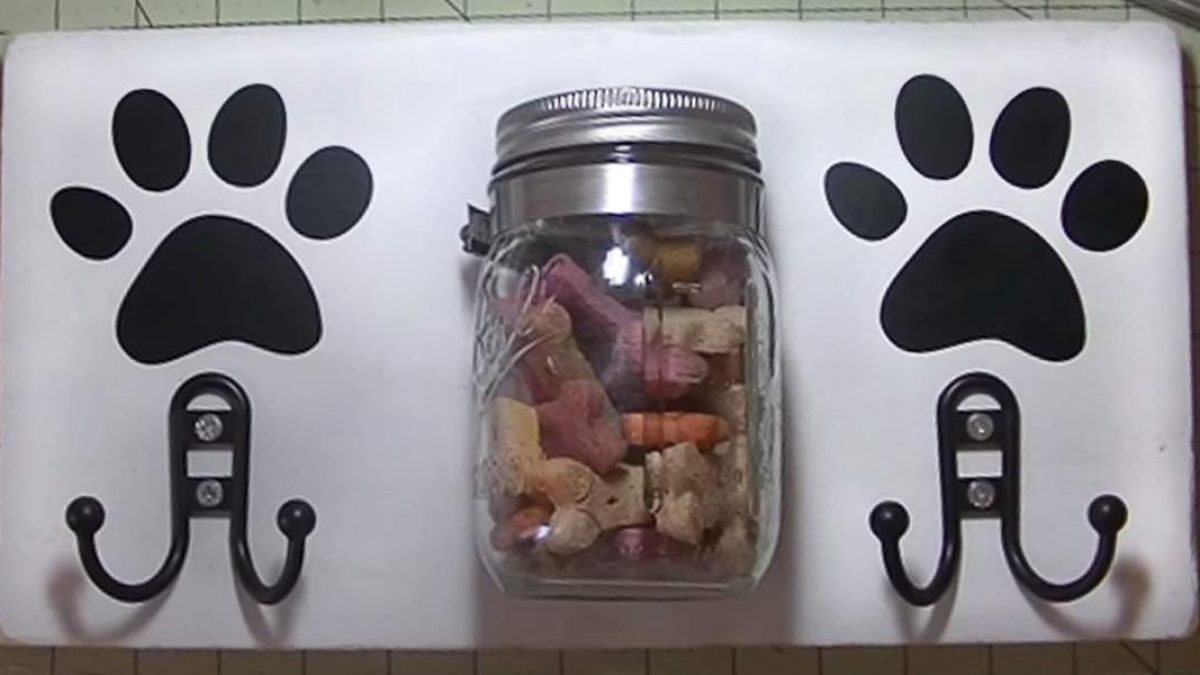 DIY Dog Station Holds Leash and Mason Jar Treats