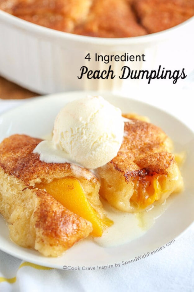Last Minute Dessert Recipes and Ideas - 4 Ingredient Peach Dumplings - Healthy and Easy Ideas for No Bake Recipe Foods, Chocolate, Peanut Butter. Best Simple Ideas for Summer, For A Crowd and for Parties 