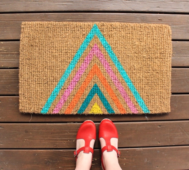 DIY Welcome Mats - Colorful Geometric Welcome Mat - Greet Guests in Style with These Easy and Cheap Home Decor Ideas for Your Entry. Doormat Tutorials for Creative Ways to Cover Your Floors and Front Door 
