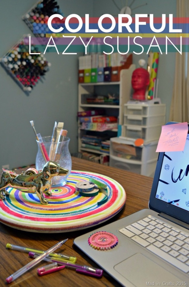 DIY Projects for Teenagers - Colorfully Painted Lazy Susan - Cool Teen Crafts Ideas for Bedroom Decor, Gifts, Clothes and Fun Room Organization. Summer and Awesome School Stuff