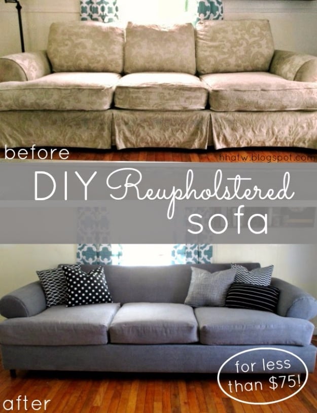 DIY Sofas and Couches - DIY Couch Reupholster With a Painter's Drop Cloth - Easy and Creative Furniture and Home Decor Ideas - Make Your Own Sofa or Couch on A Budget - Makeover Your Current Couch With Slipcovers, Painting and More. Step by Step Tutorials and Instructions http://diyjoy.com/diy-sofas-couches