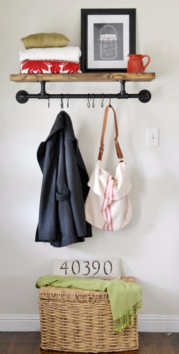 DIY Ideas for Your Entry - DIY Entryway Industrial Coat Rack - Cool and Creative Home Decor or Entryway and Hall. Modern, Rustic and Classic Decor on a Budget. Impress House Guests and Fall in Love With These DIY Furniture and Wall Art Ideas #diydecor #diyhomedecor