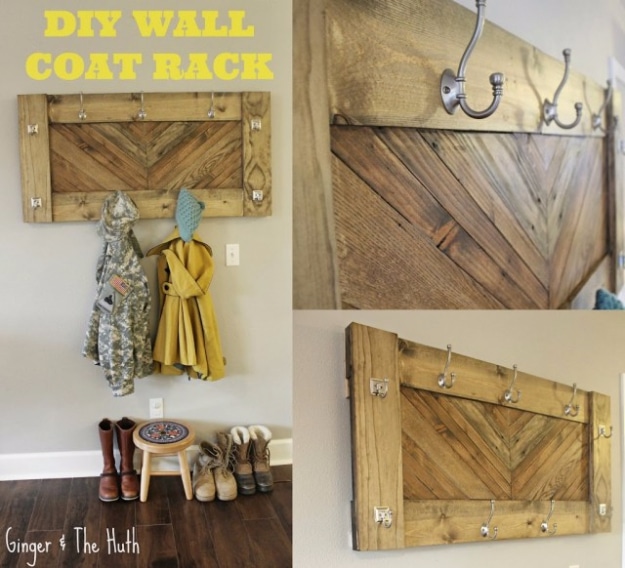 DIY Ideas for Your Entry - DIY Herringbone Wall Coat Rack - Cool and Creative Home Decor or Entryway and Hall. Modern, Rustic and Classic Decor on a Budget. Impress House Guests and Fall in Love With These DIY Furniture and Wall Art Ideas #diydecor #diyhomedecor