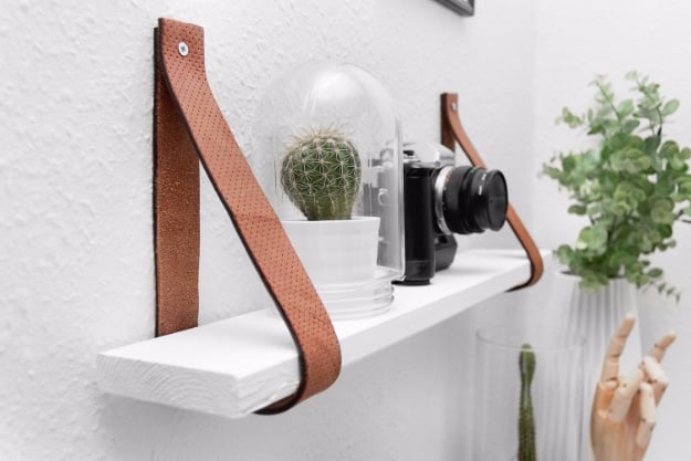 DIY Shelves and Do It Yourself Shelving Ideas - DIY Leather Belt Shelf - Easy Step by Step Shelf Projects for Bedroom, Bathroom, Closet, Wall, Kitchen and Apartment. Floating Units, Rustic Pallet Looks and Simple Storage Plans #diy #diydecor #homeimprovement #shelves