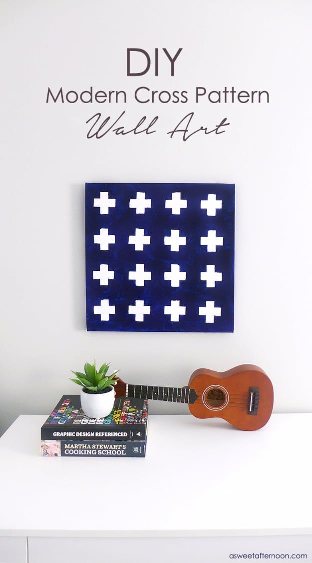 DIY Projects for Teenagers - DIY Modern Navy White Cross Pattern Wall Art - Cool Teen Crafts Ideas for Bedroom Decor, Gifts, Clothes and Fun Room Organization. Summer and Awesome School Stuff