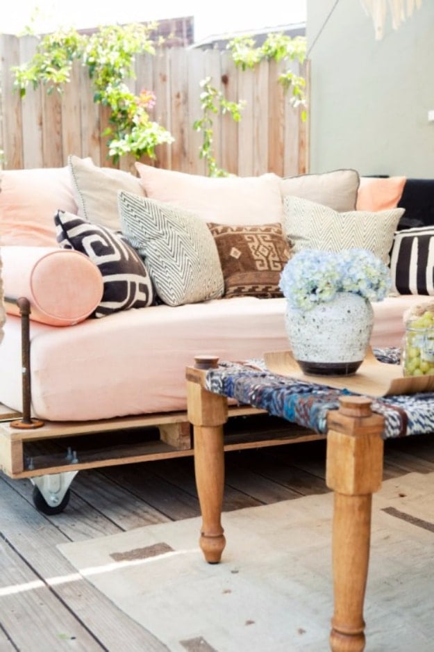 DIY Sofas and Couches - DIY Pallet Outdoor Daybed - Easy and Creative Furniture and Home Decor Ideas - Make Your Own Sofa or Couch on A Budget - Makeover Your Current Couch With Slipcovers, Painting and More. Step by Step Tutorials and Instructions http://diyjoy.com/diy-sofas-couches