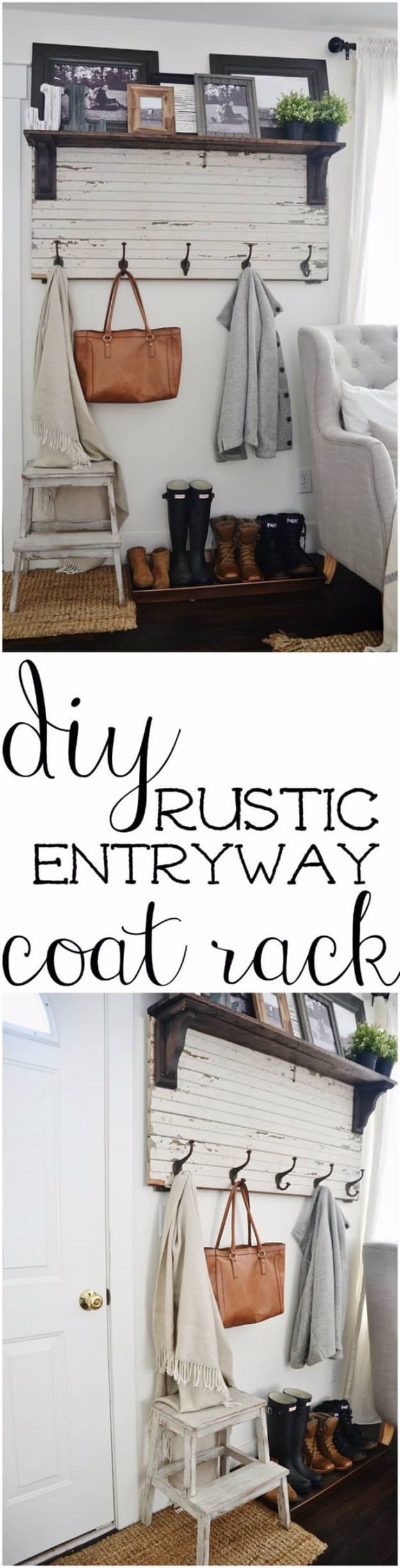 DIY Ideas for Your Entry - DIY Rustic Entryway Coat Rack - Cool and Creative Home Decor or Entryway and Hall. Modern, Rustic and Classic Decor on a Budget. Impress House Guests and Fall in Love With These DIY Furniture and Wall Art Ideas #diydecor #diyhomedecor