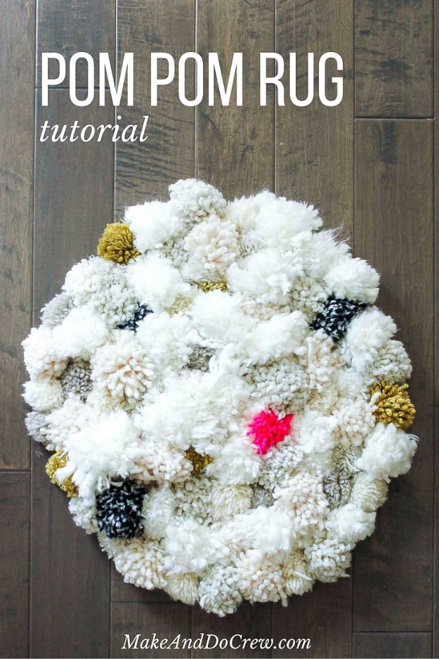 Easy DIY Rugs and Handmade Rug Making Project Ideas - DIY Squishy Pom Pom Rug - Simple Home Decor for Your Floors, Fabric, Area, Painting Ideas, Rag Rugs, No Sew, Dropcloth and Braided Rug Tutorials 