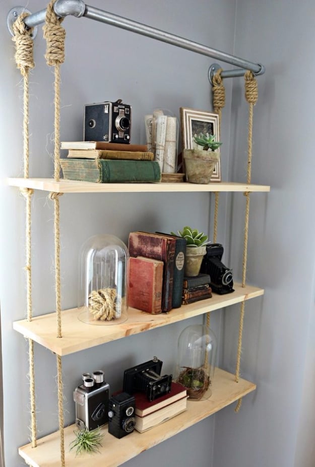 DIY Shelves and Do It Yourself Shelving Ideas - DIY Wood Shelves - Easy Step by Step Shelf Projects for Bedroom, Bathroom, Closet, Wall, Kitchen and Apartment. Floating Units, Rustic Pallet Looks and Simple Storage Plans #diy #diydecor #homeimprovement #shelves