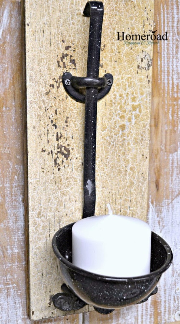  DIY Farmhouse Style Decor Ideas - Enamelware Ladle Candle Holder - Creative Rustic Ideas for Cool Furniture, Paint Colors, Farm House Decoration for Living Room, Kitchen and Bedroom #diy #diydecor #farmhouse #countrycrafts